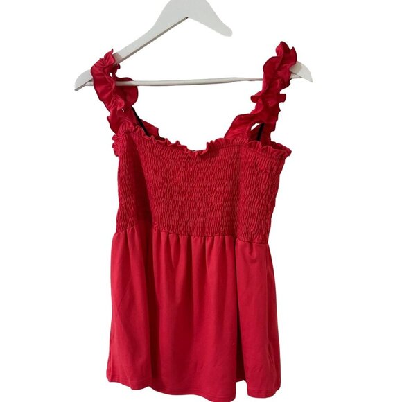 White Birch Pink Smocked Flowy Womens Top Ruffled Straps Small - Picture 5 of 14